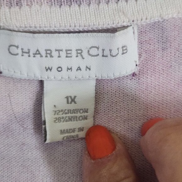 Charter Club Fuchsia Floral Crewneck Cardigan Sweater Size 1X - Picture 4 of 4